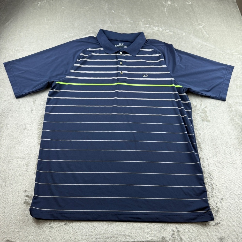 Vineyard Vines Navy Striped Polo with Lime Accent
